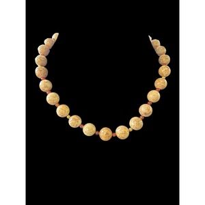 Vintage Natural Marbled Stone Necklace Tan Cream Jasper Carnelian Spacers 17.5in
